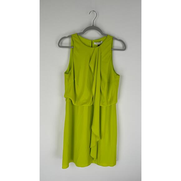Halston Sleeveless High Neck Drape Front Mini Dress Womens 14 Lime Green New - Picture 2 of 10